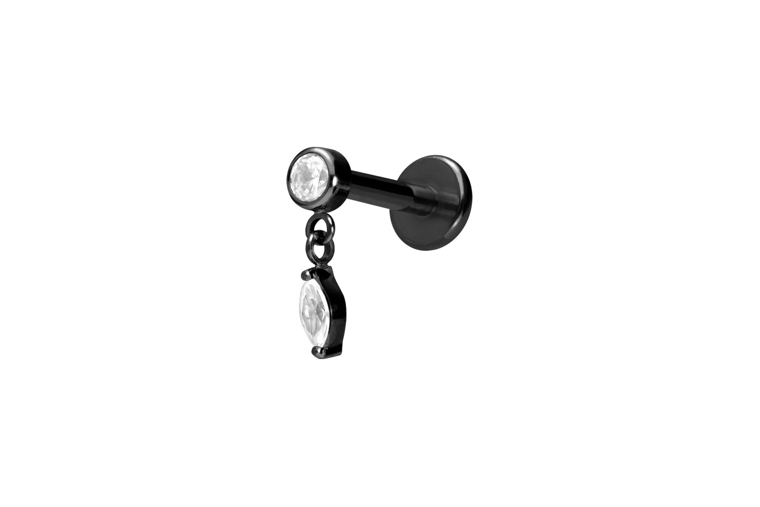 Titan Labret Piercing mit Push Fit KRISTALL + KRISTALLTROPFEN